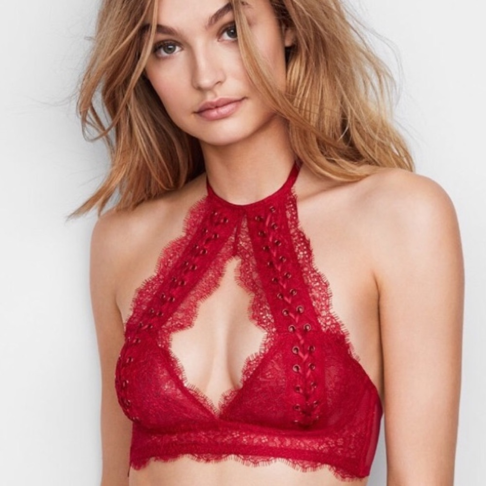 NEW VS Victoria’s Secret lace up halter bralette L